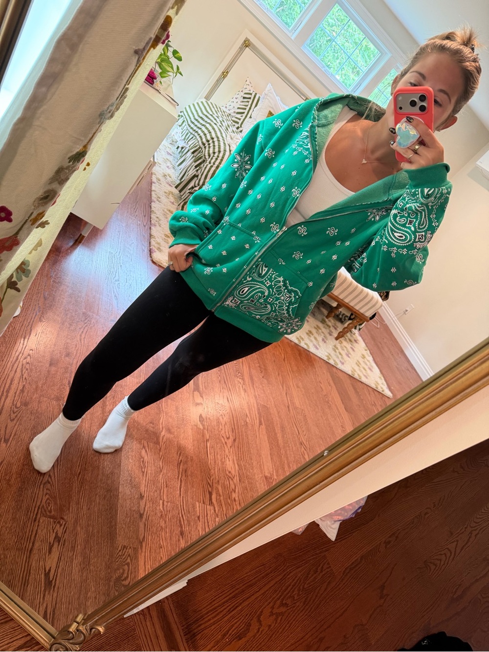 Edikted Green Bandana-Print Zip Hoodie